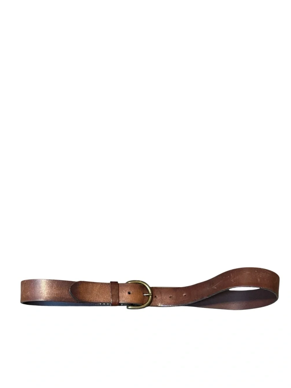Eddie Bauer Brown Leather Belt with Brass-Tone Round Buckle Womens Size Medium